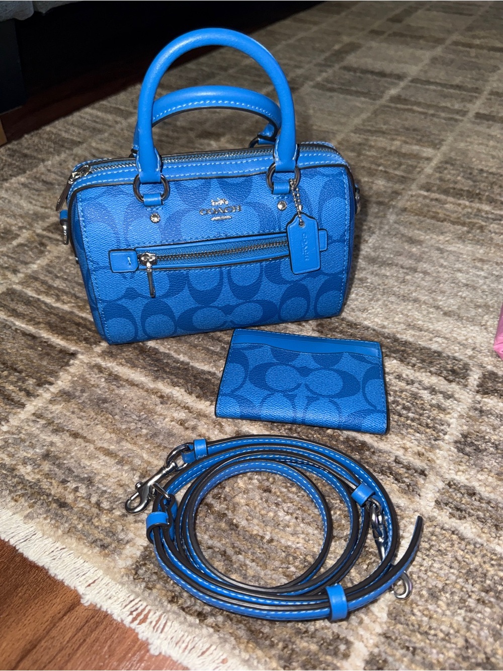 COACH Blue Signature Mini Rowen Satchel with Card Case